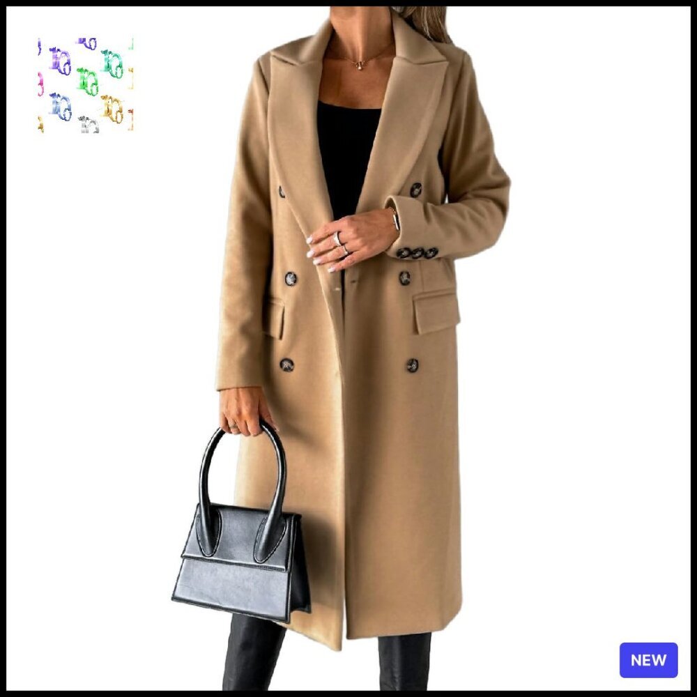 Long Wool Trench Coat Double Breasted Classic Elegant Winter Pea Coat